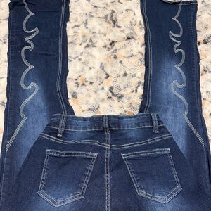 BAMBOO Dark Blue Skinny Jeans with Contrast Stitching